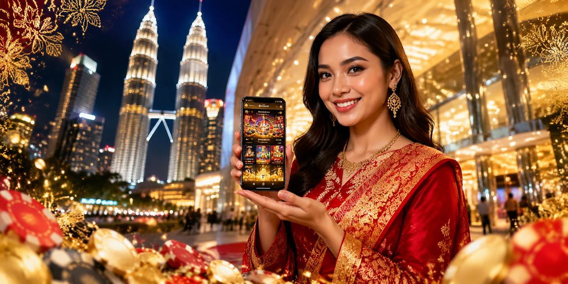 Latar belakang kasino moden Kuala Lumpur dengan aplikasi mudah alih